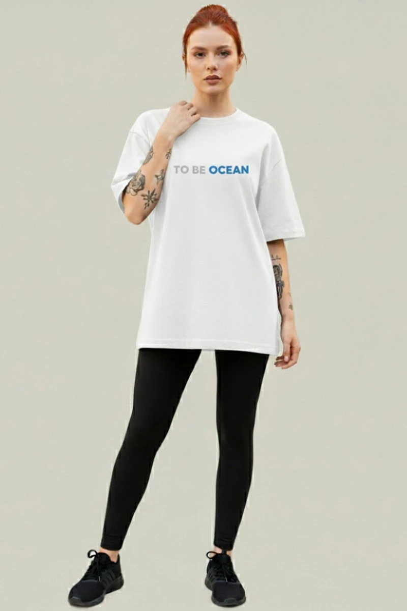 Camiseta Oversized Feminina Branca Algodão Prime "Sea" WSS