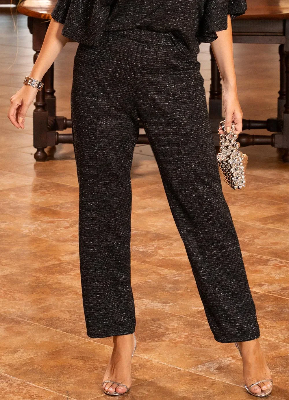 Quintess - Calça Preto em Malha com Lurex