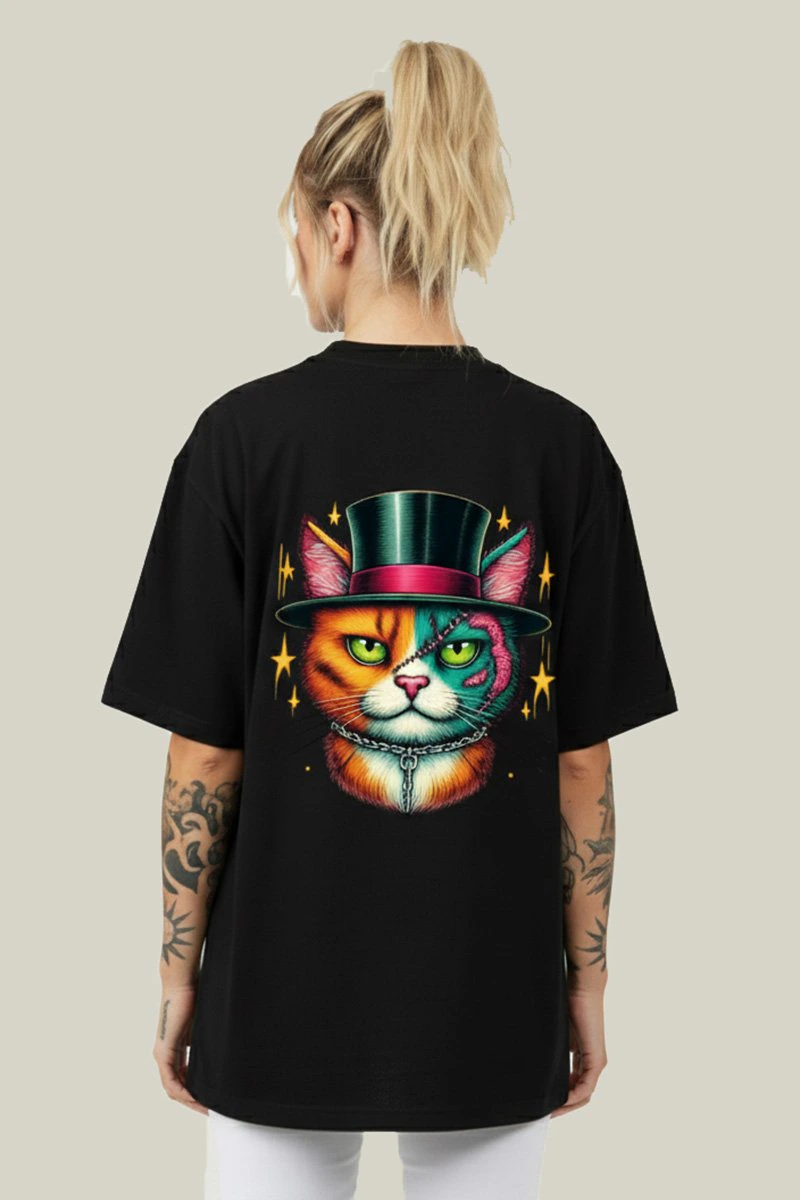 Camiseta Oversized Feminina Preta Algodão Prime WSS Scarcat