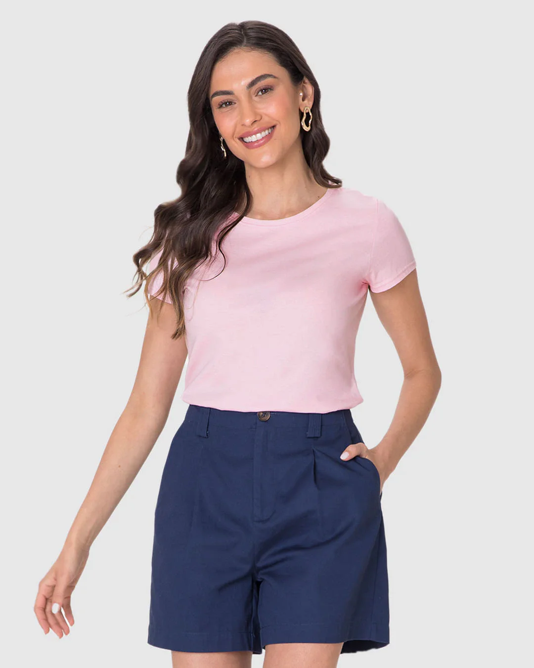 Camiseta Básica Feminina Slim Em Algodão