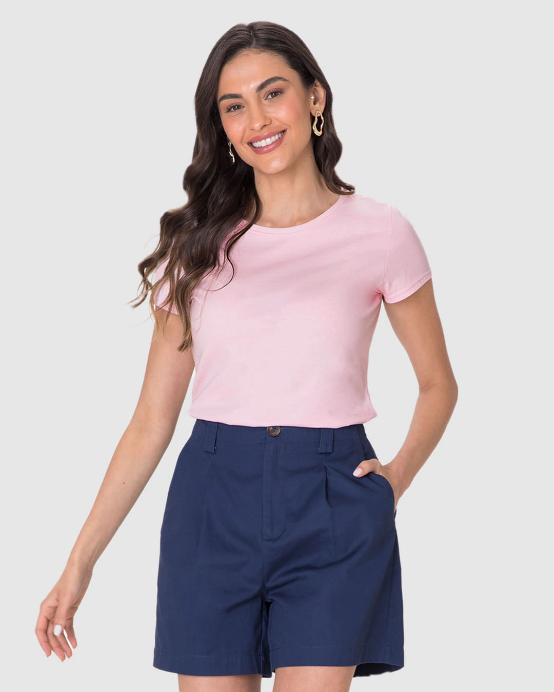 Camiseta Básica Feminina Slim Em Algodão