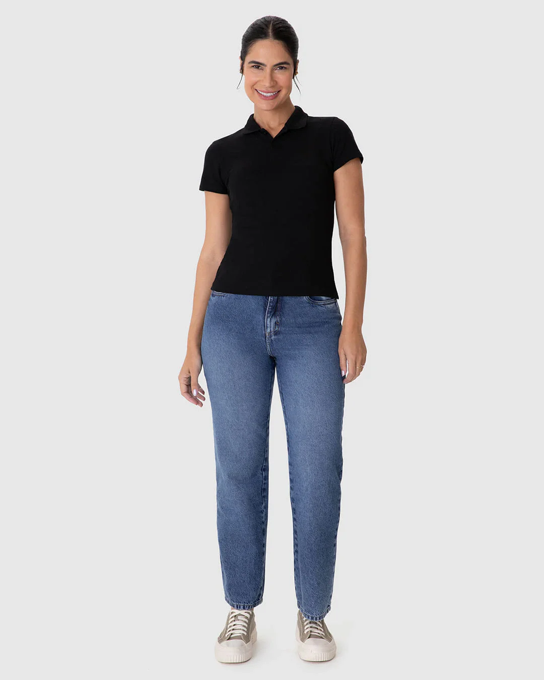 Calça Feminina Reta Cintura Alta Em Jeans 100% Algodão