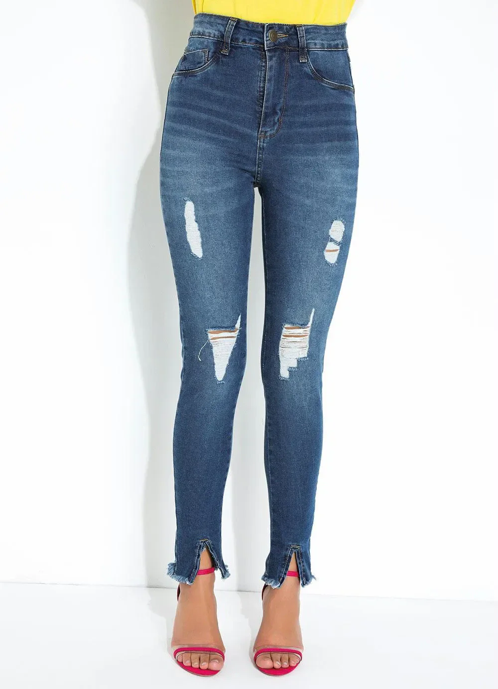 Sawary Jeans - Calça Jeans Push Up com Fendas e Rasgos Sawary