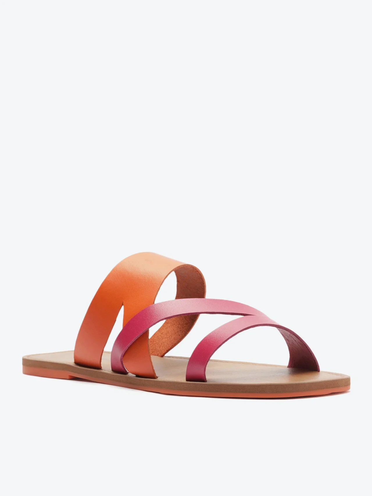 Rasteira Tiras Largas Laranja e Rosa