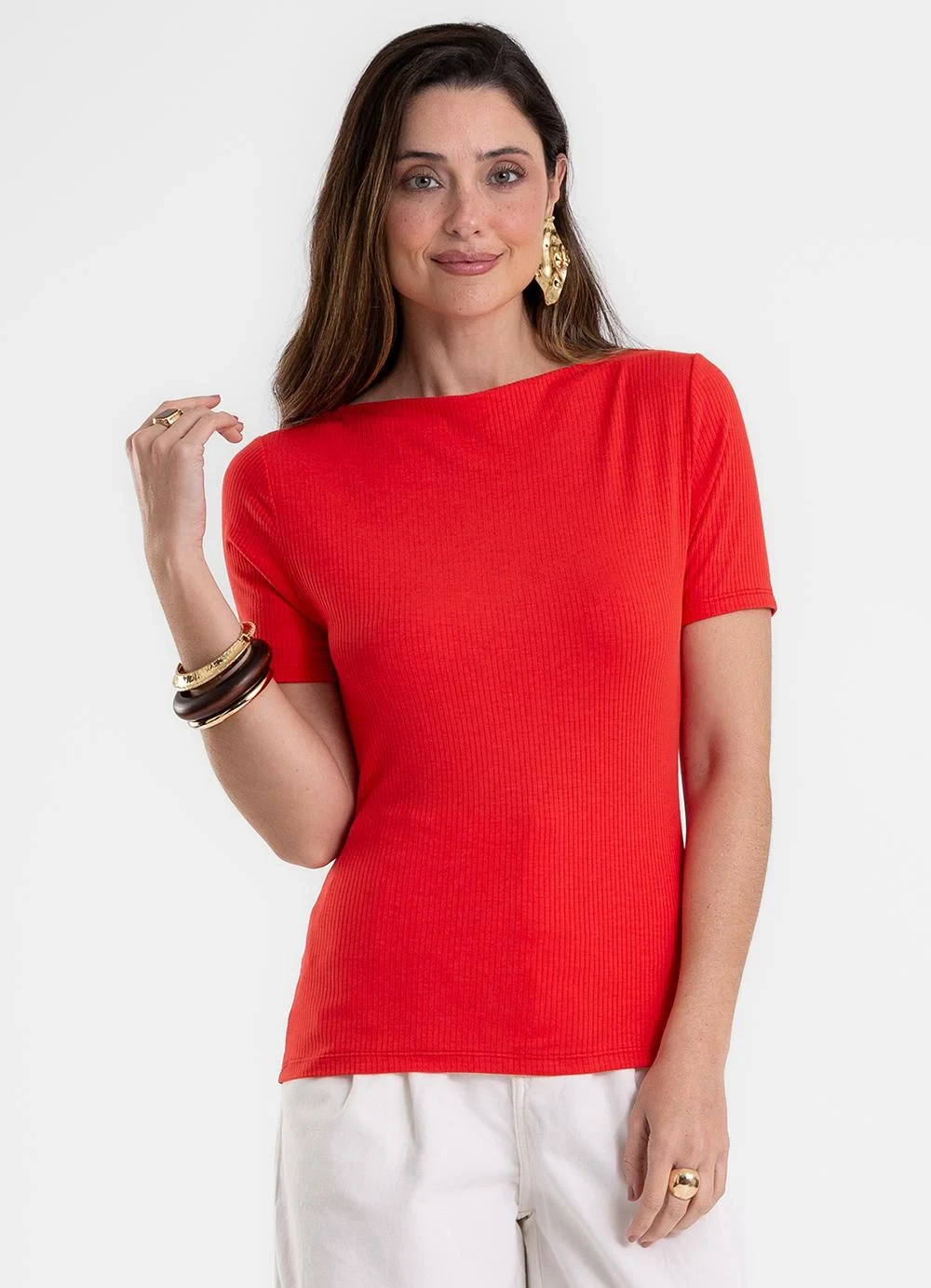 Rovitex - Blusa Feminina Básica Visco Maquinetada Vermelho