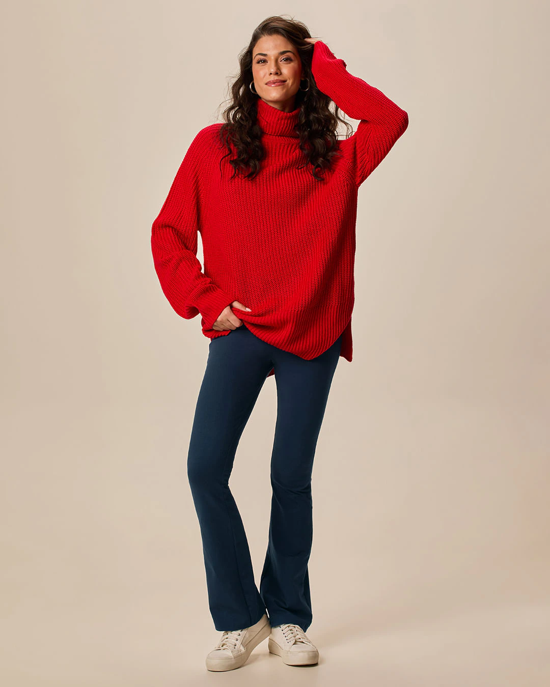 Calça Básica Feminina Flare Em Algodão