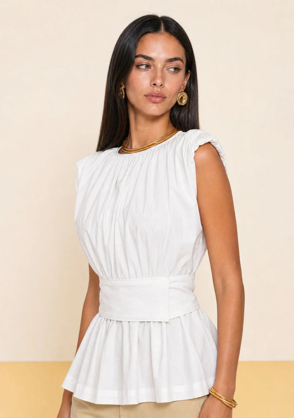 Regata Zinco Ajustada Decote Canoa Padrão Off White