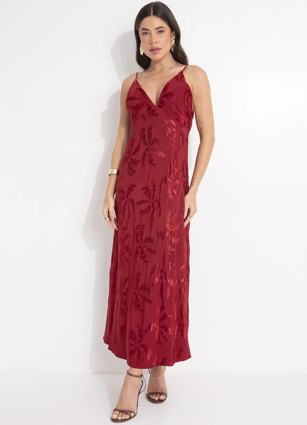 Farm - Vestido Jacquard Coqueirada Vermelho