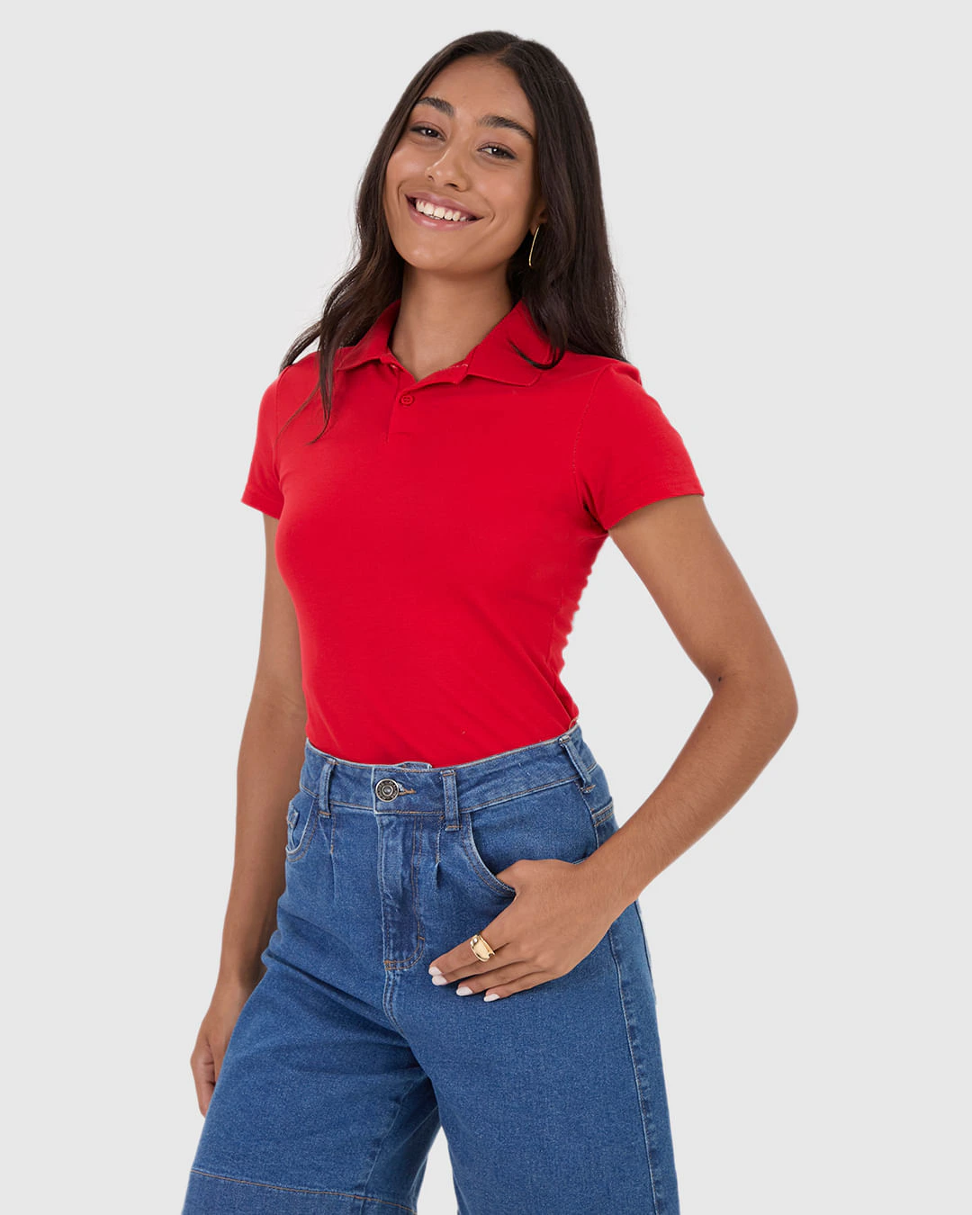 Camisa Polo Básica Feminina Com Peitilho Em Piquet Stretch