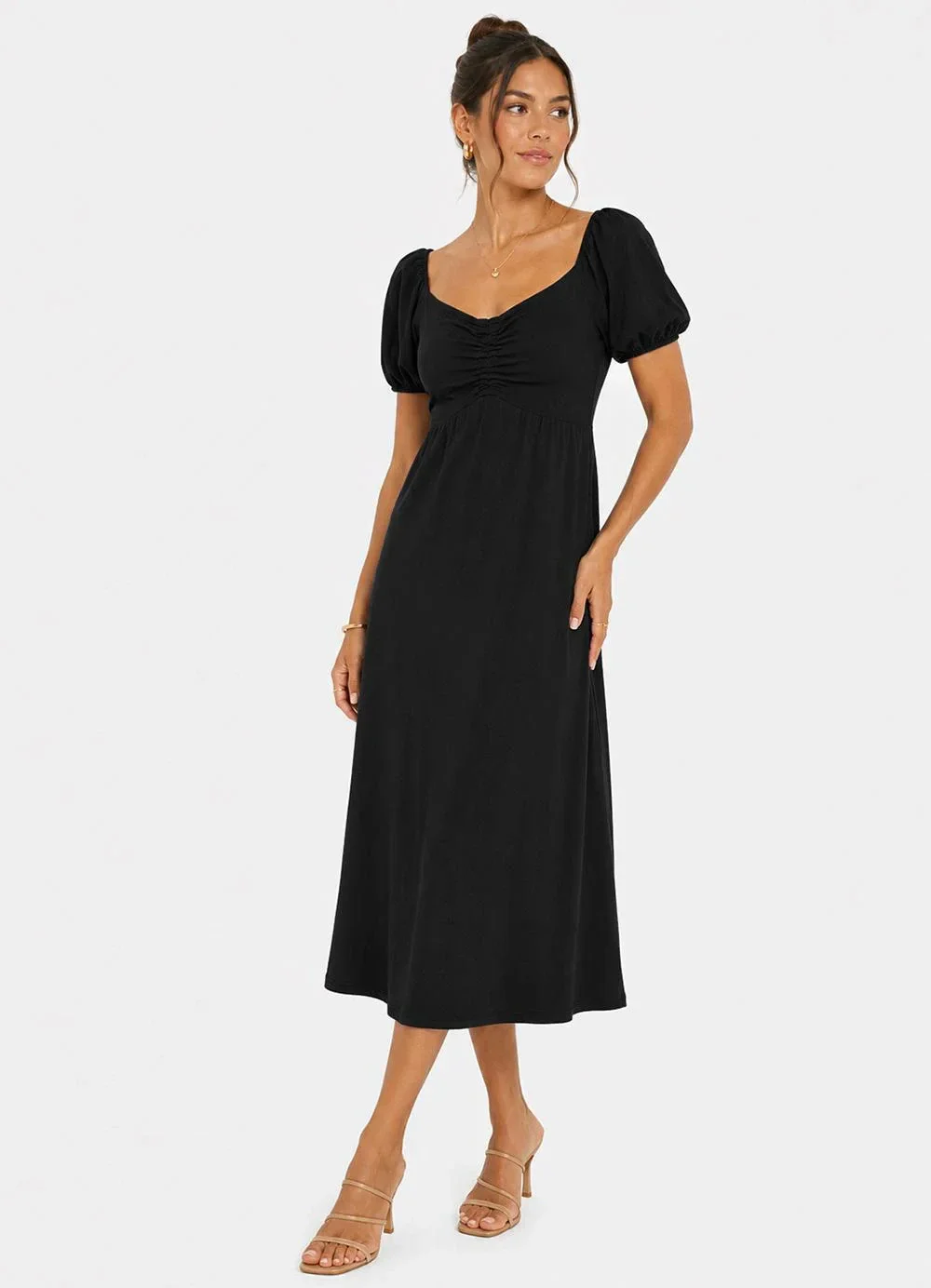 Infinita Cor - Vestido Midi Feminino Visco Premiere Preto