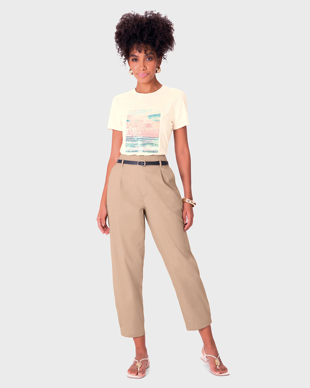 Calça Feminina Paper Bag Acompanha Cinto Em Algodão Sarjado - ENFIM