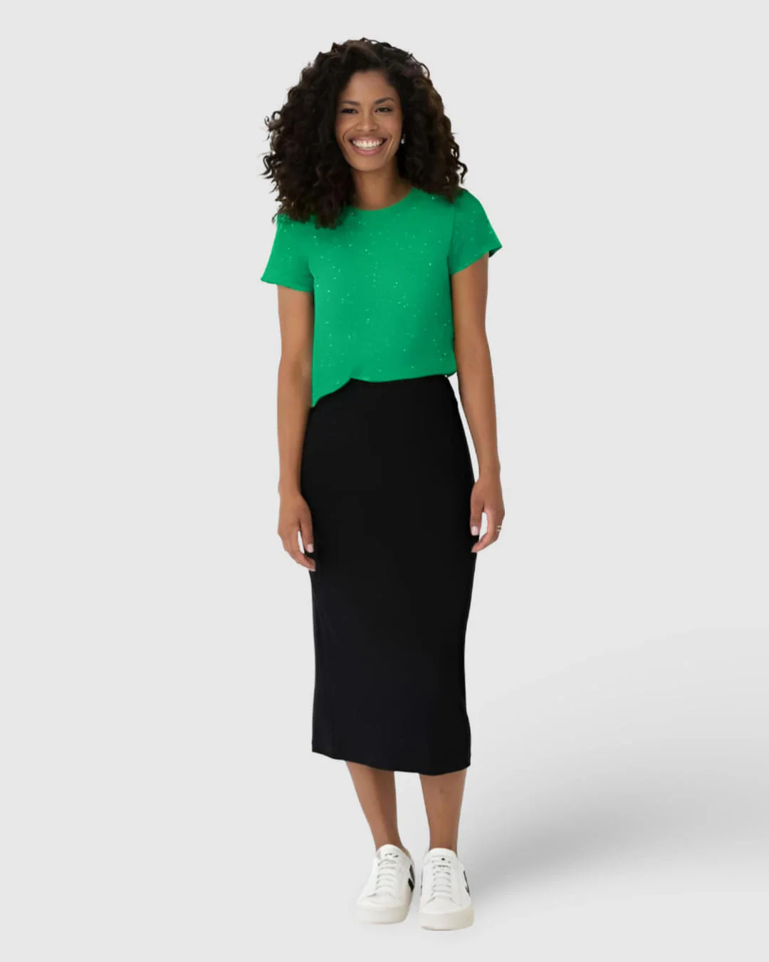 Blusa Básica Feminina Manga Curta Em Viscose Botonê Stretch