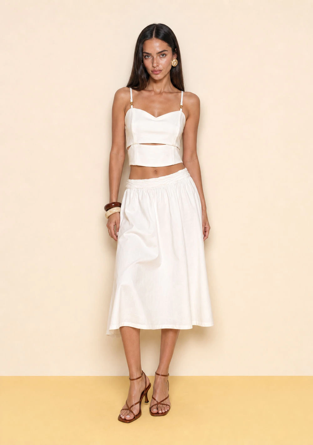 Saia Zinco Evasê Alta Midi Off White