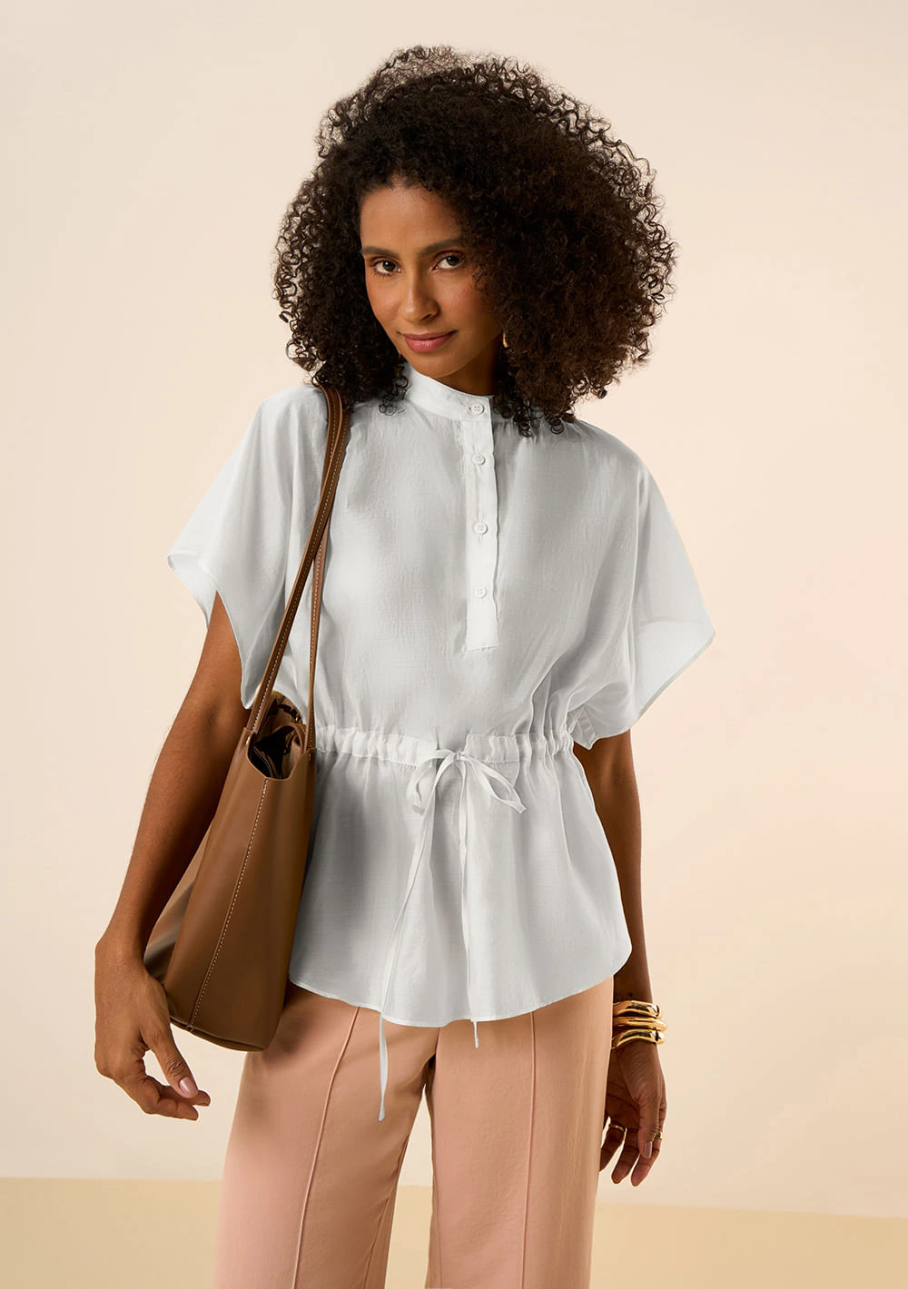Blusa Maria.Valentina Solta Gola Padre Manga Curta Padrão Cinza