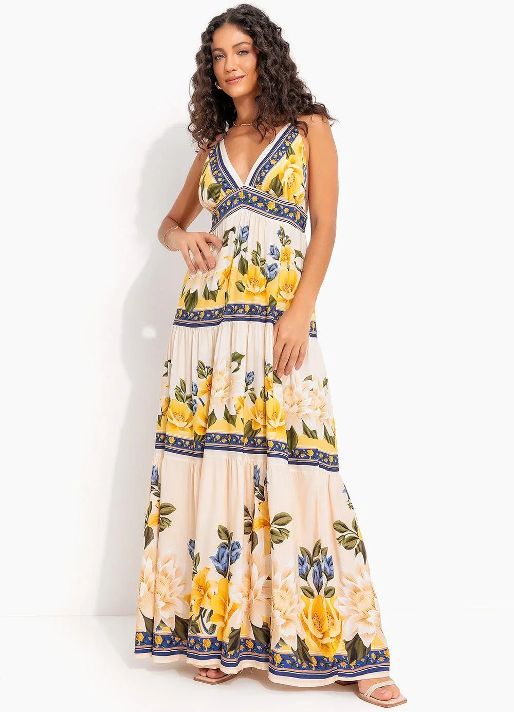 Farm - Vestido Longo Flor do Rio Bege