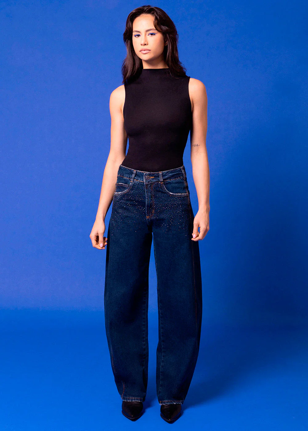 Calça Jeans Sawary Barrel Brilho - 283815 AZUL