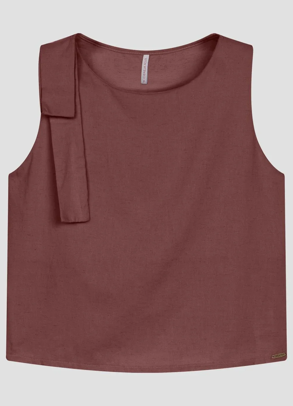 Cereja Rosa - Blusa em Tecido Plano Viscose Linho Marrom