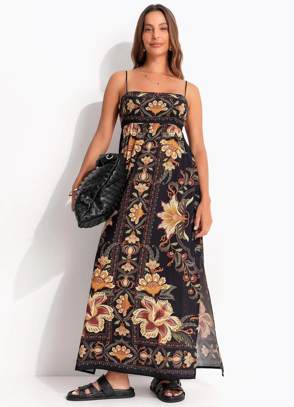 Farm - Vestido Cropped Jardim Majestoso Preto