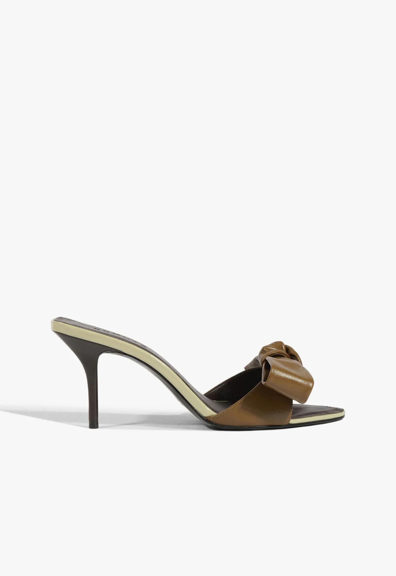 Tamanco Mule Elodie Bow Couro Marrom Escuro