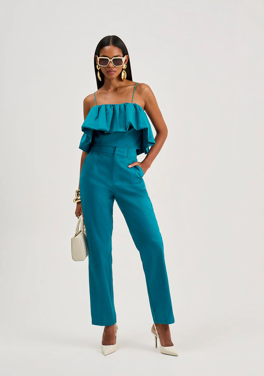 Calça Iódice Reta Alta Azul