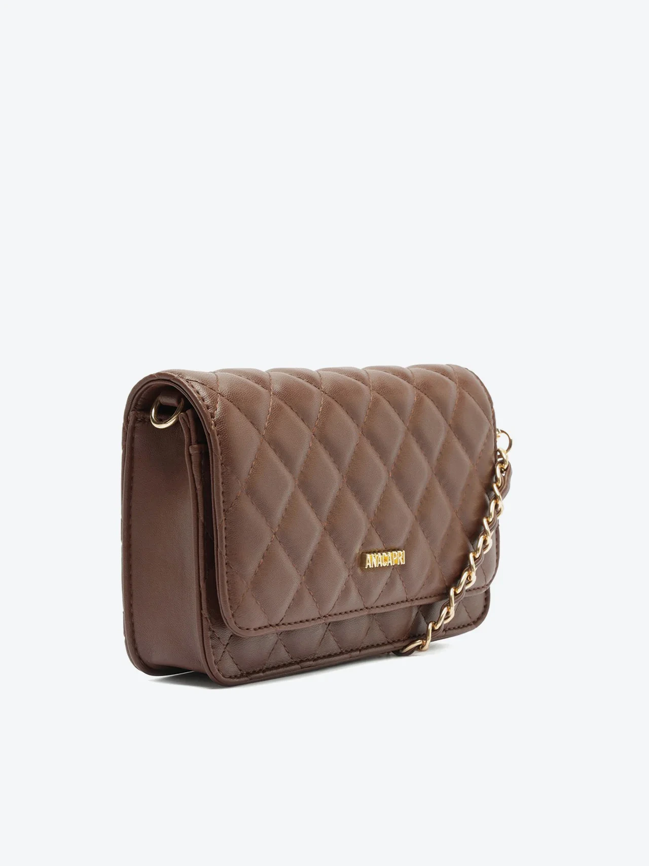 Bolsa Tiracolo Pequena Matelassê Alça Corrente Marrom