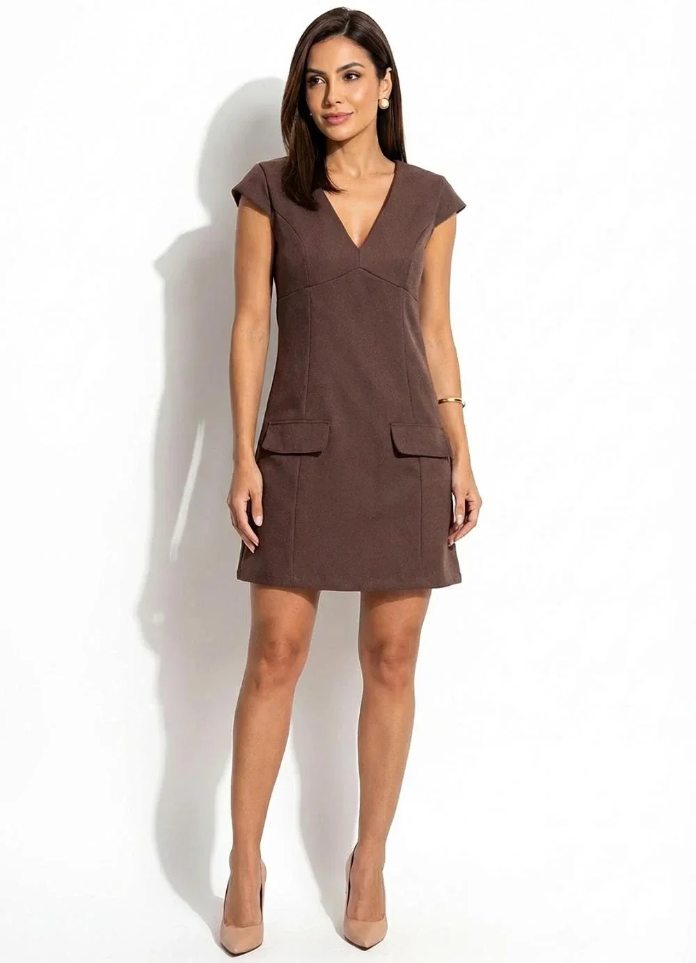 Quintess - Vestido Marrom em Malha Suede