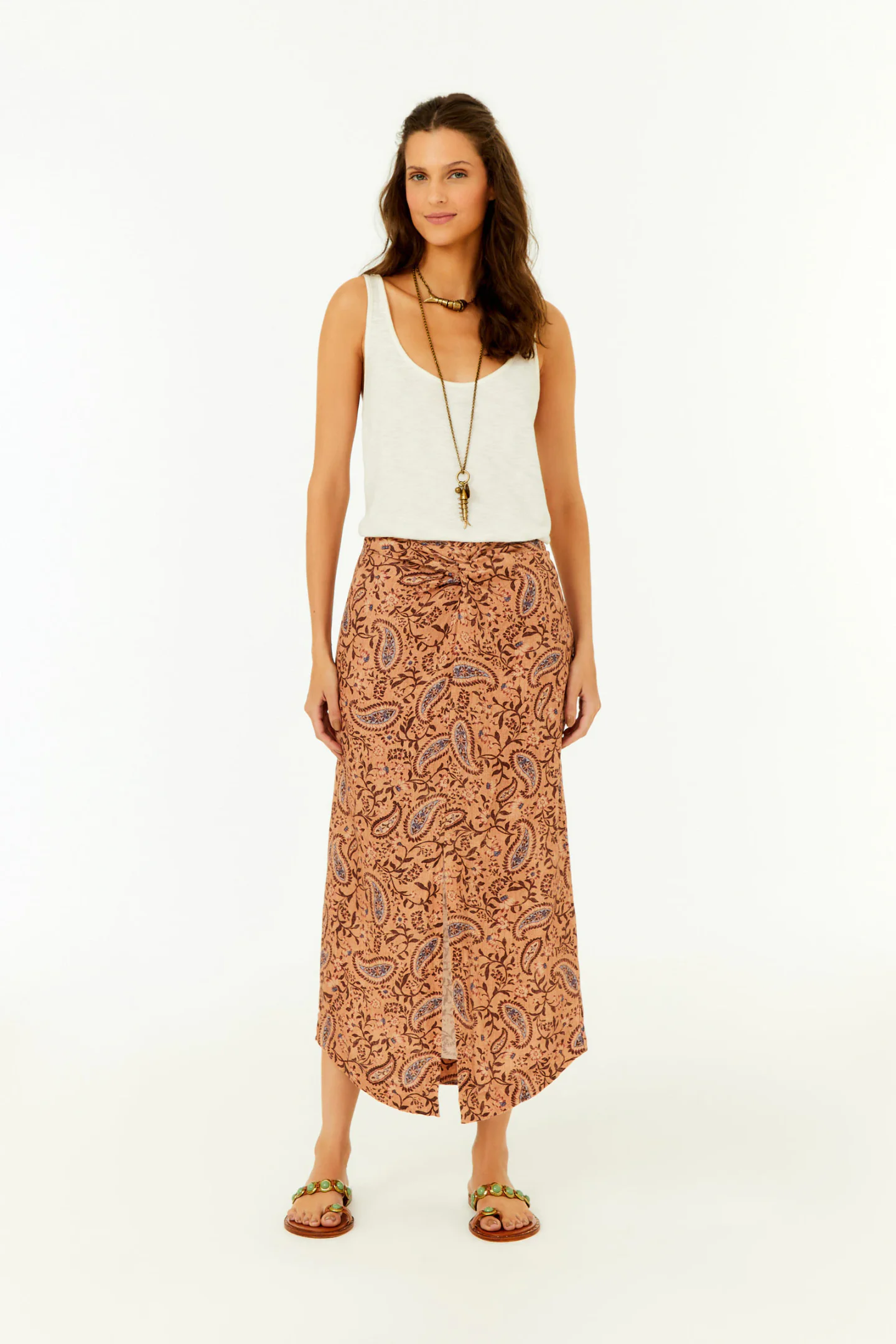 Saia Midi Linho Estampa Hippie Ginger