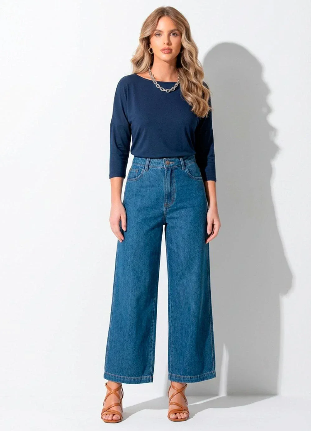 Quintess - Blusa Azul Marinho em Malha de Viscose