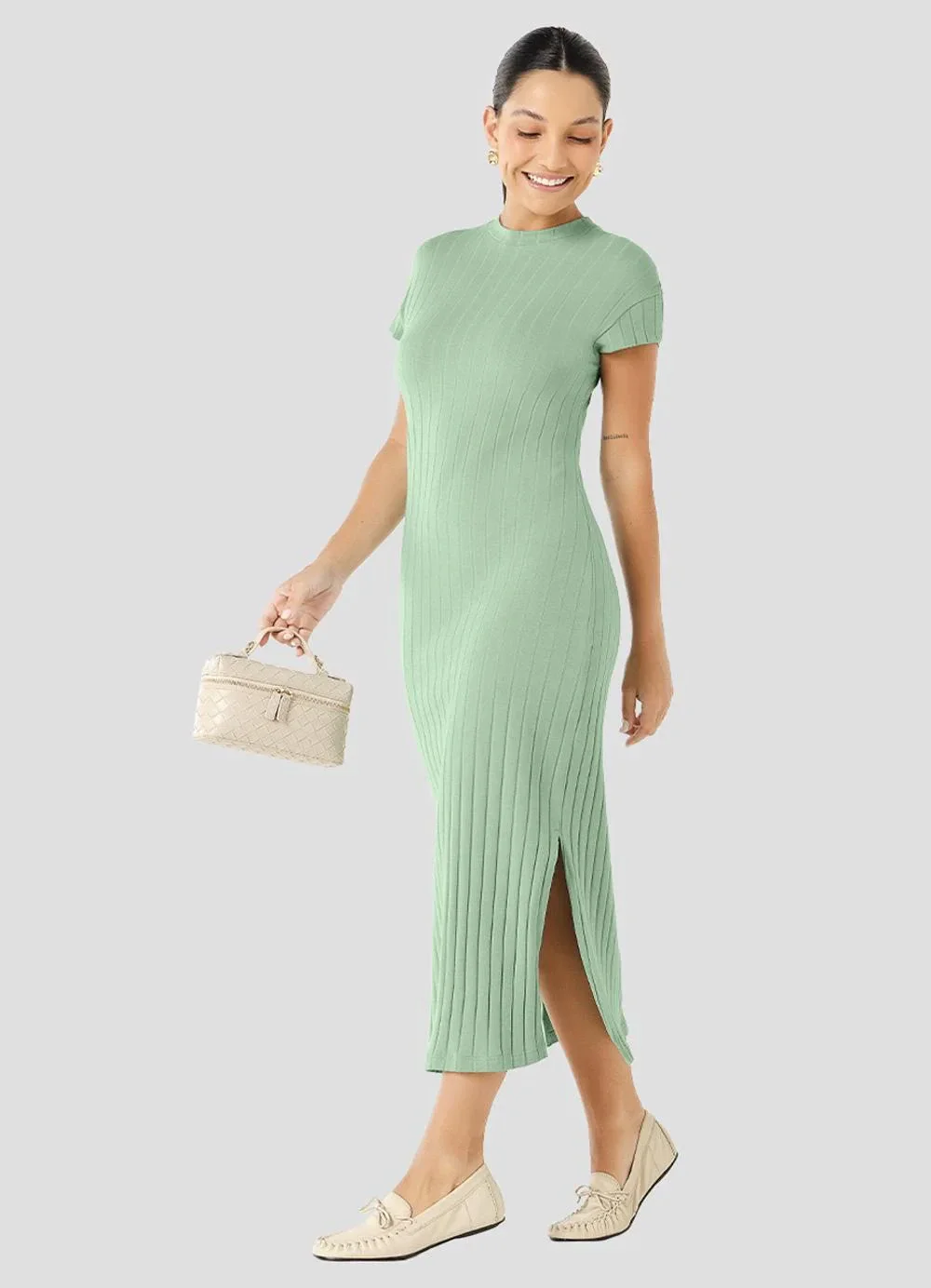 Cereja Rosa - Vestido Cotton Canelado Verde