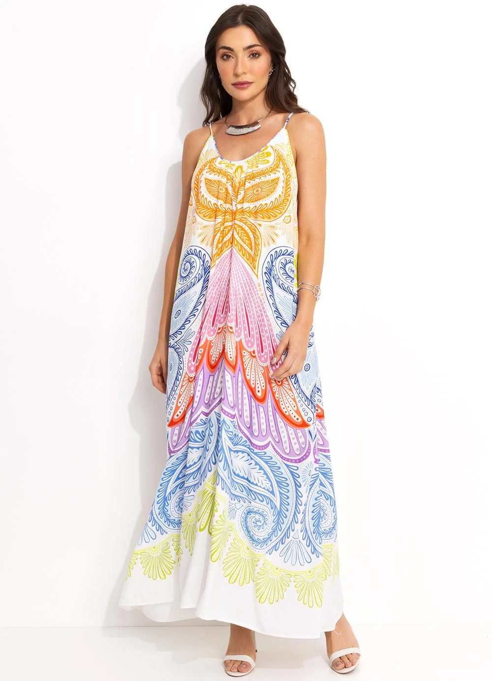 Farm - Vestido em Viscose Bege