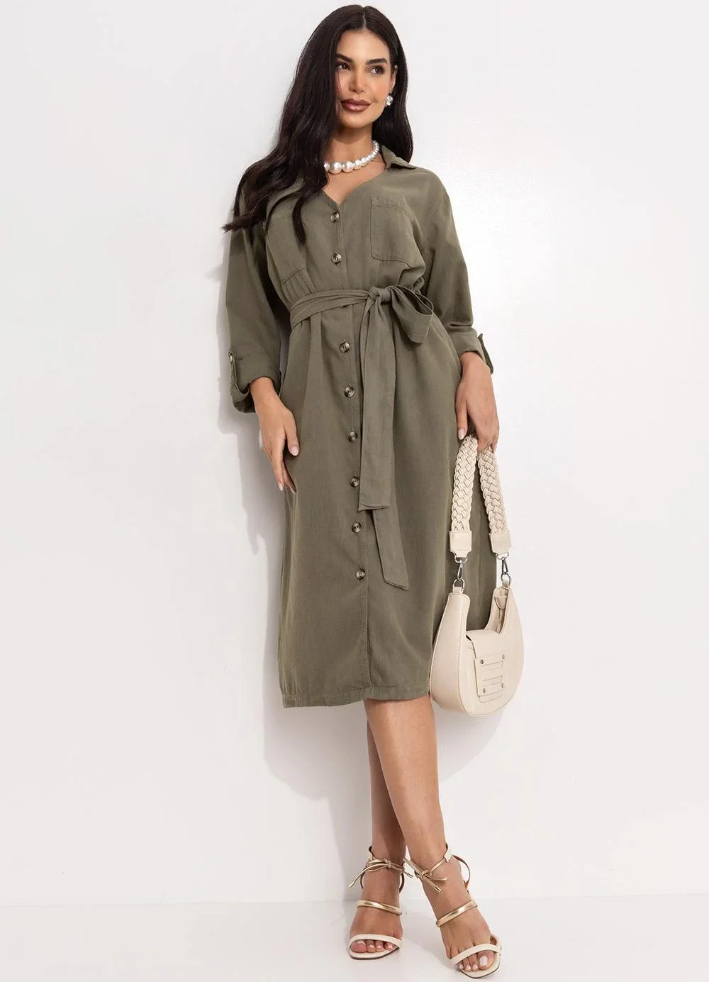 Quintess - Vestido Verde Oliva em Jeans