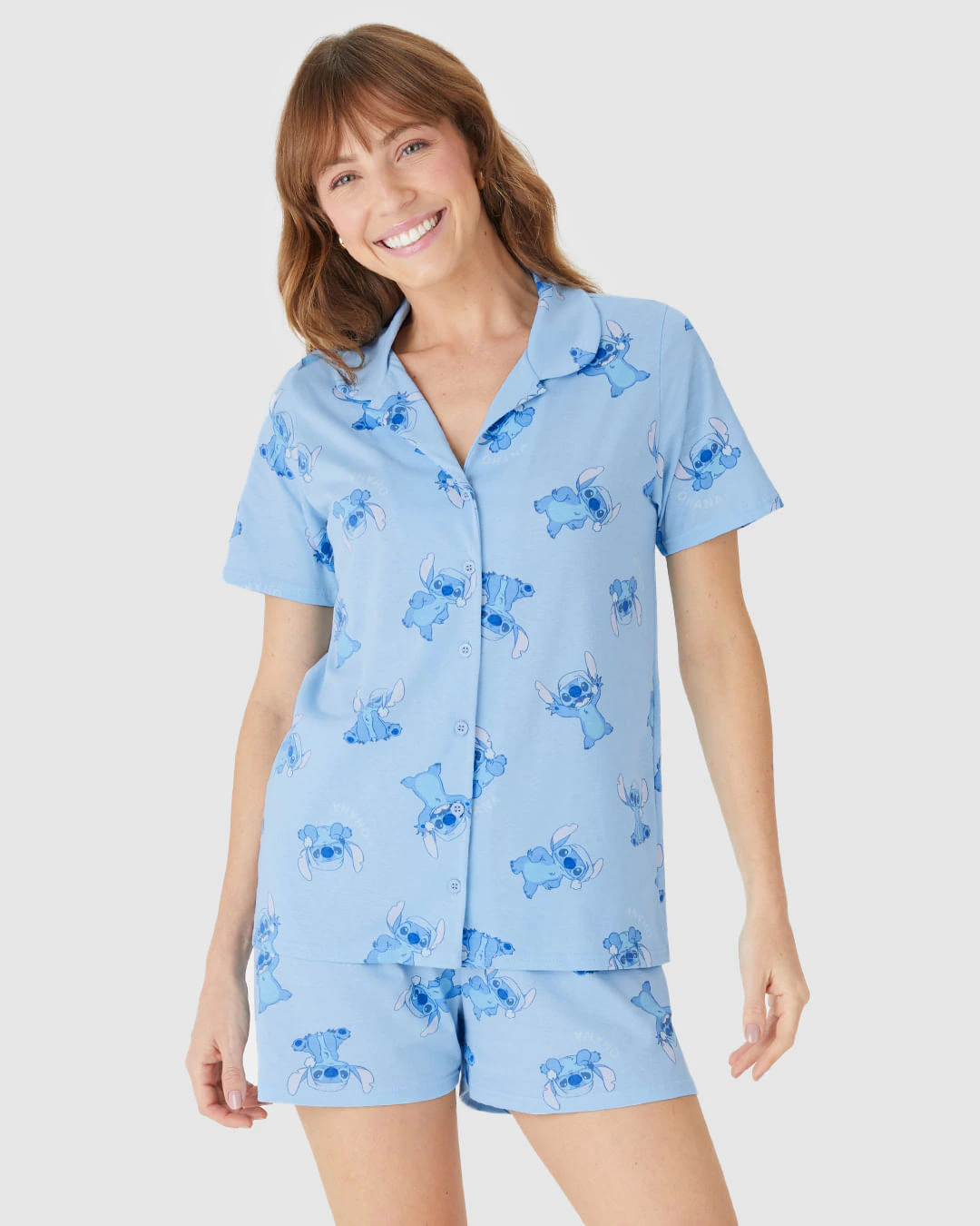 Pijama Curto Feminino Americano Stitch Disney Em Algodão