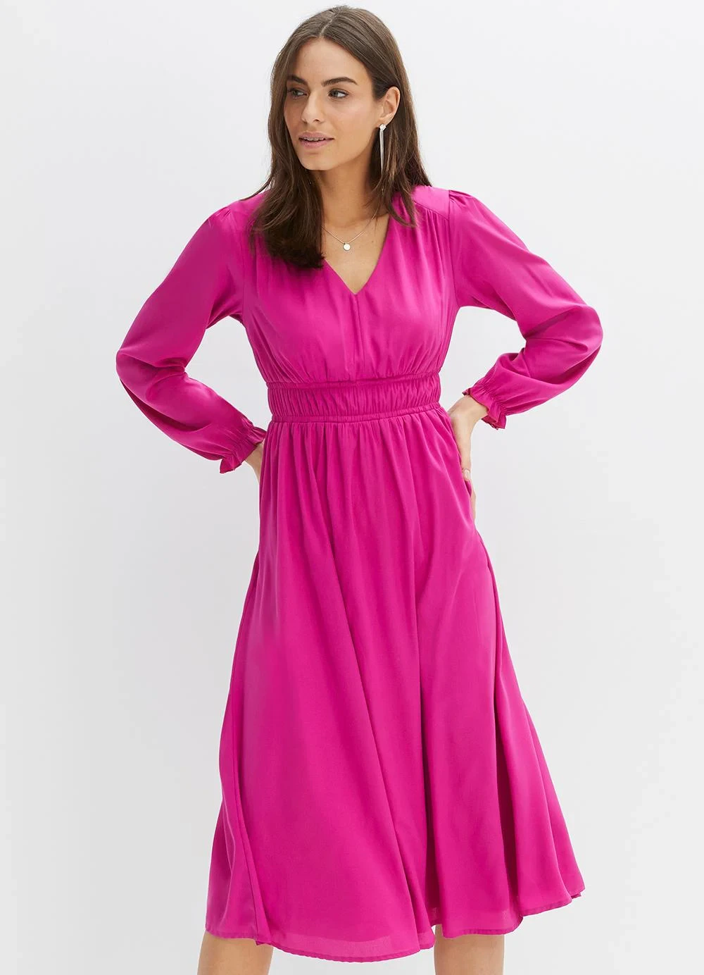 bonprix - Vestido Pink em Viscose Plana