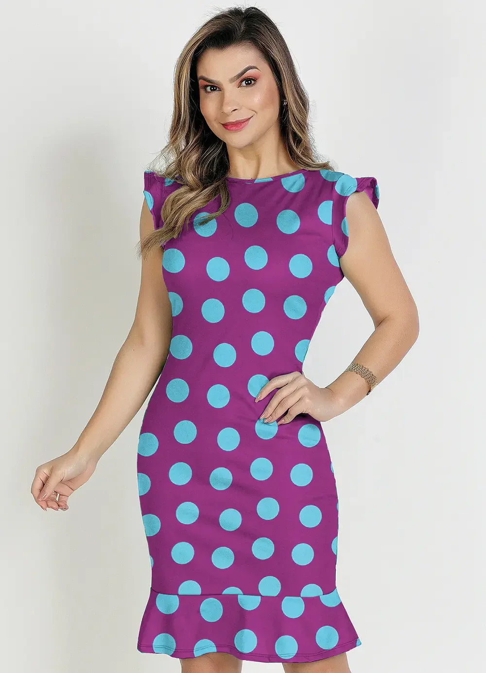 Rosalie - Vestido Poá Fúcsia com Babado