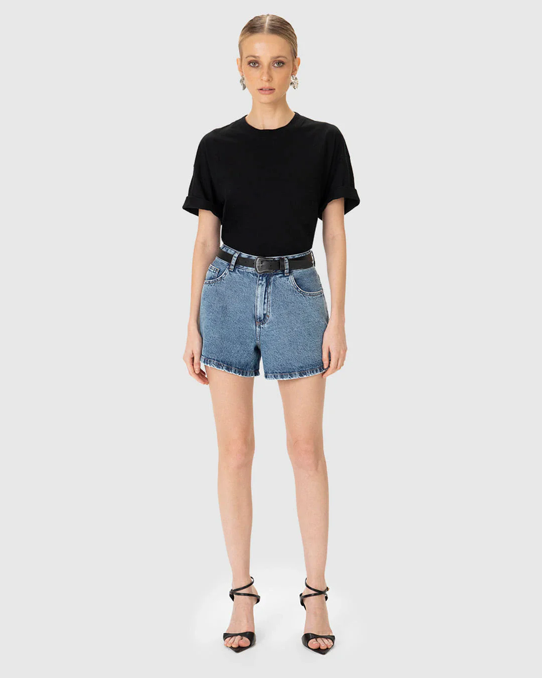 Shorts Feminino Cintura Alta Acompanha Cinto Em Jeans 100% Algodão - ENFIM