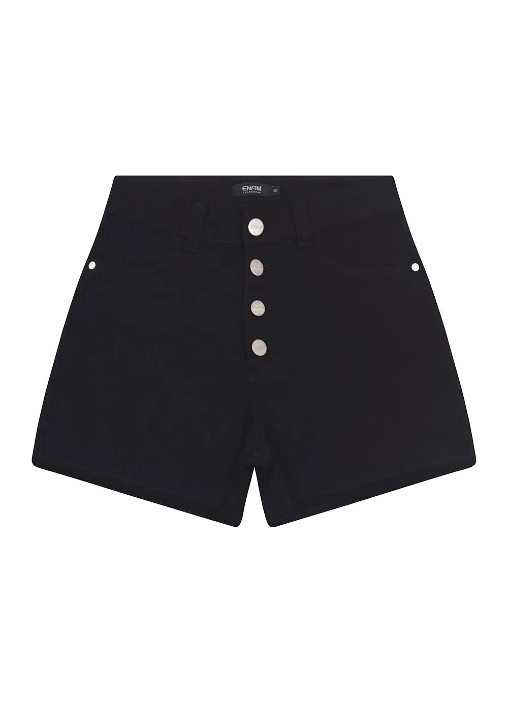Enfim - Shorts Mom Cintura Alta Sarja Preto