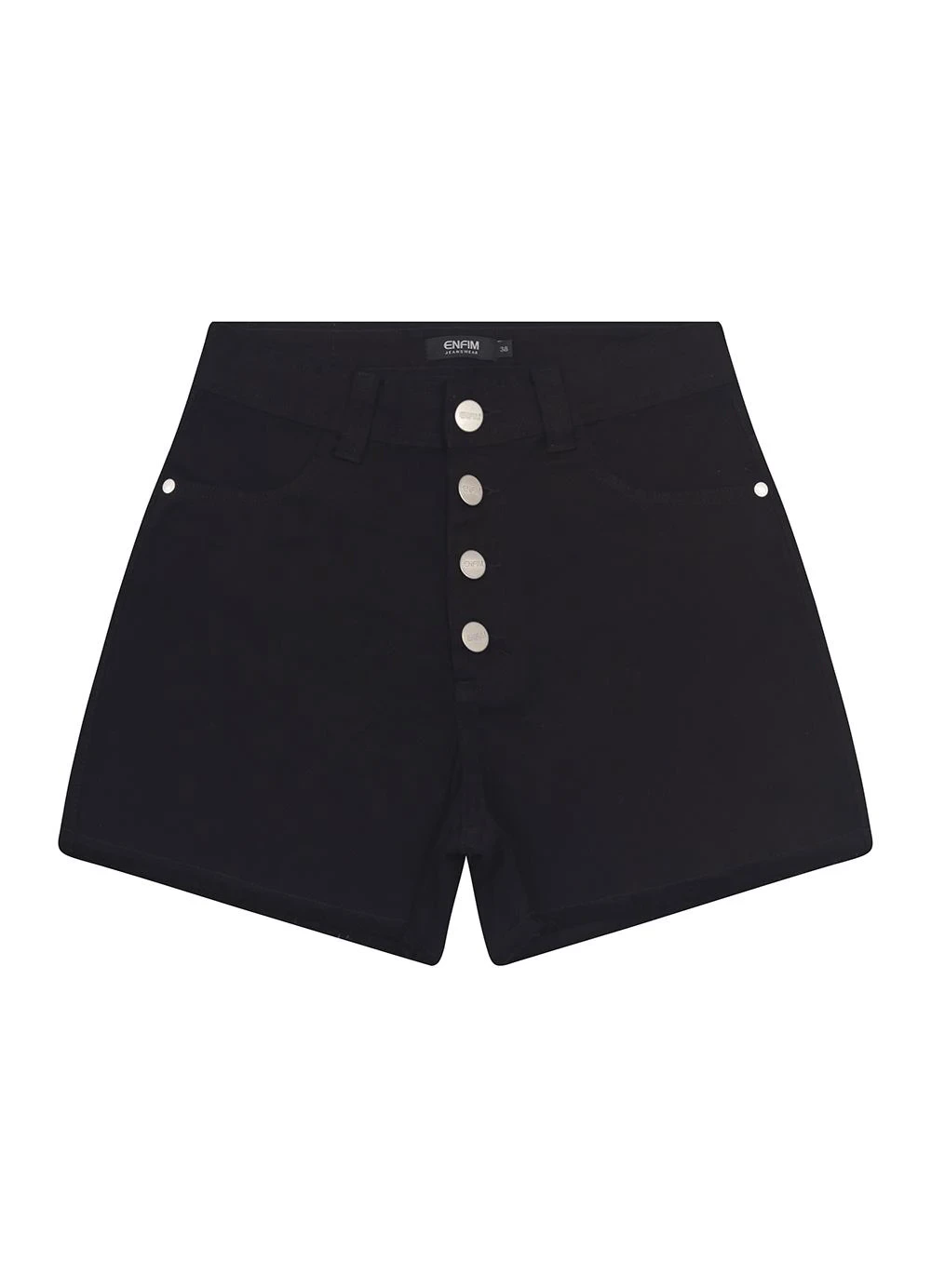 Enfim - Shorts Mom Cintura Alta Sarja Preto