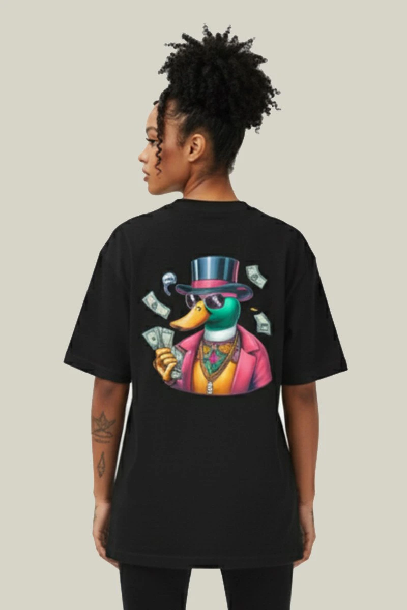 Camiseta Oversized Feminina Preta Algodão Prime WSS Dollar Duck