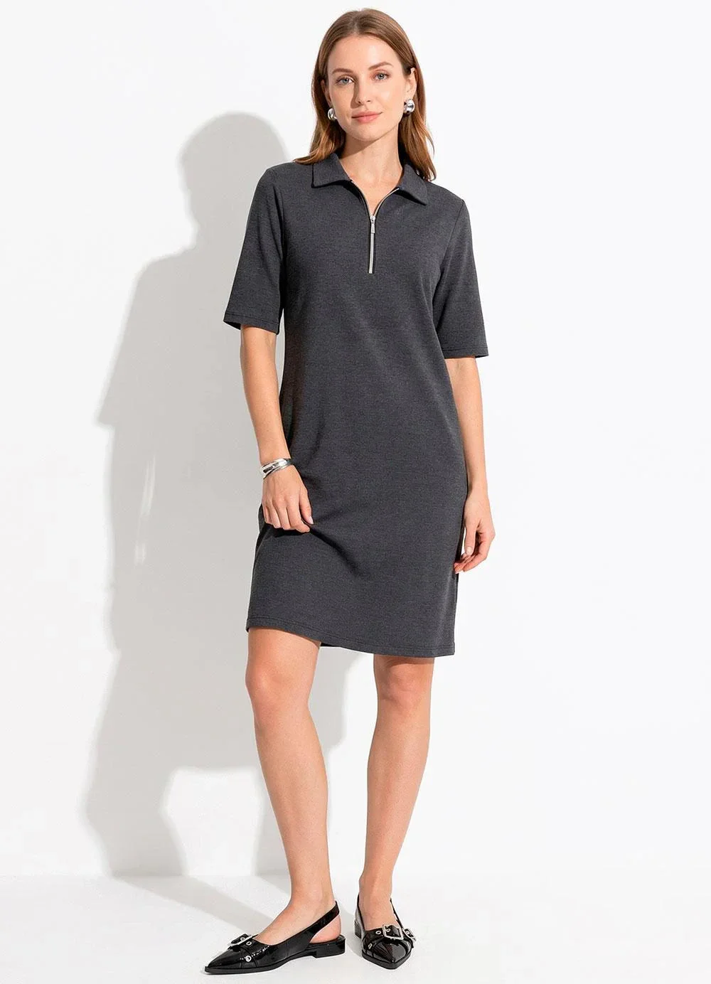 Quintess - Vestido Chumbo em Malha Piquet