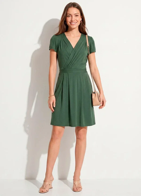 Quintess - Vestido com Decote Transpassado Verde Militar
