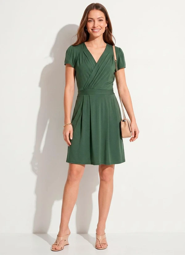 Quintess - Vestido com Decote Transpassado Verde Militar