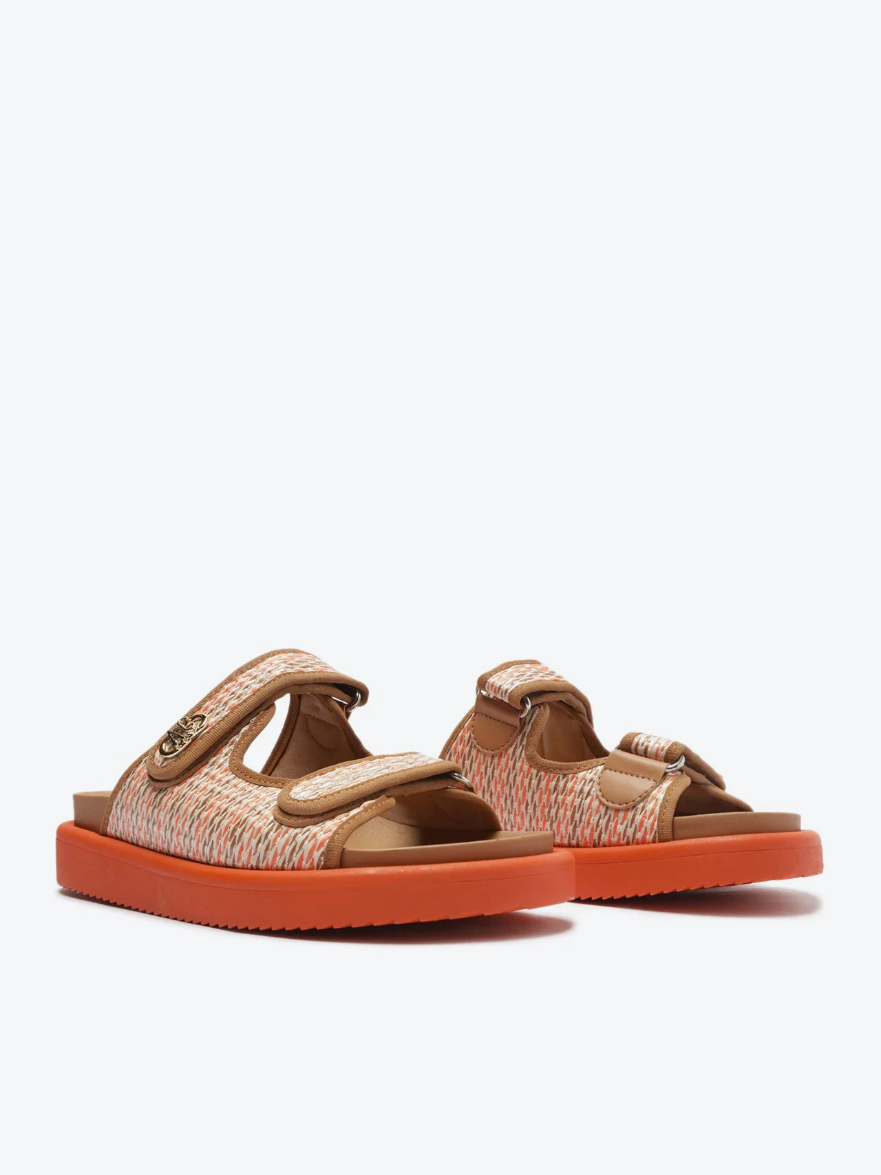 Papete Duas Tiras Velcro Palha Marrom e Laranja