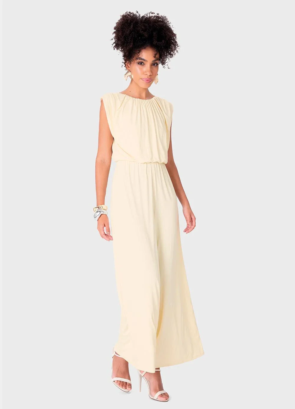 Enfim - Macacão Wide Leg em Malha Off White