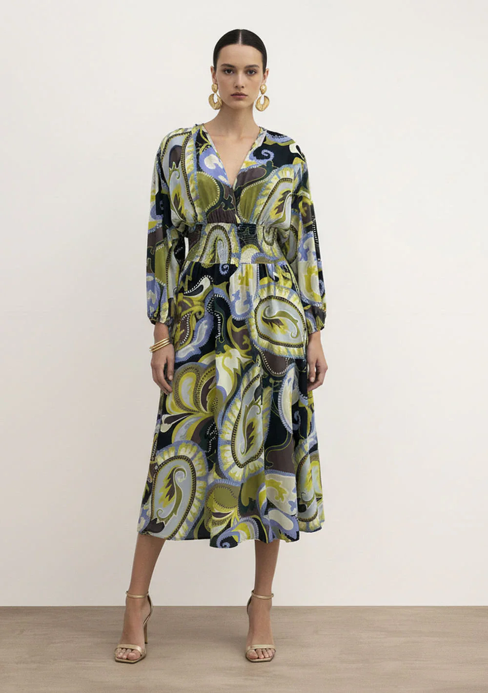 Vestido Midi Manga Longa Amarelo