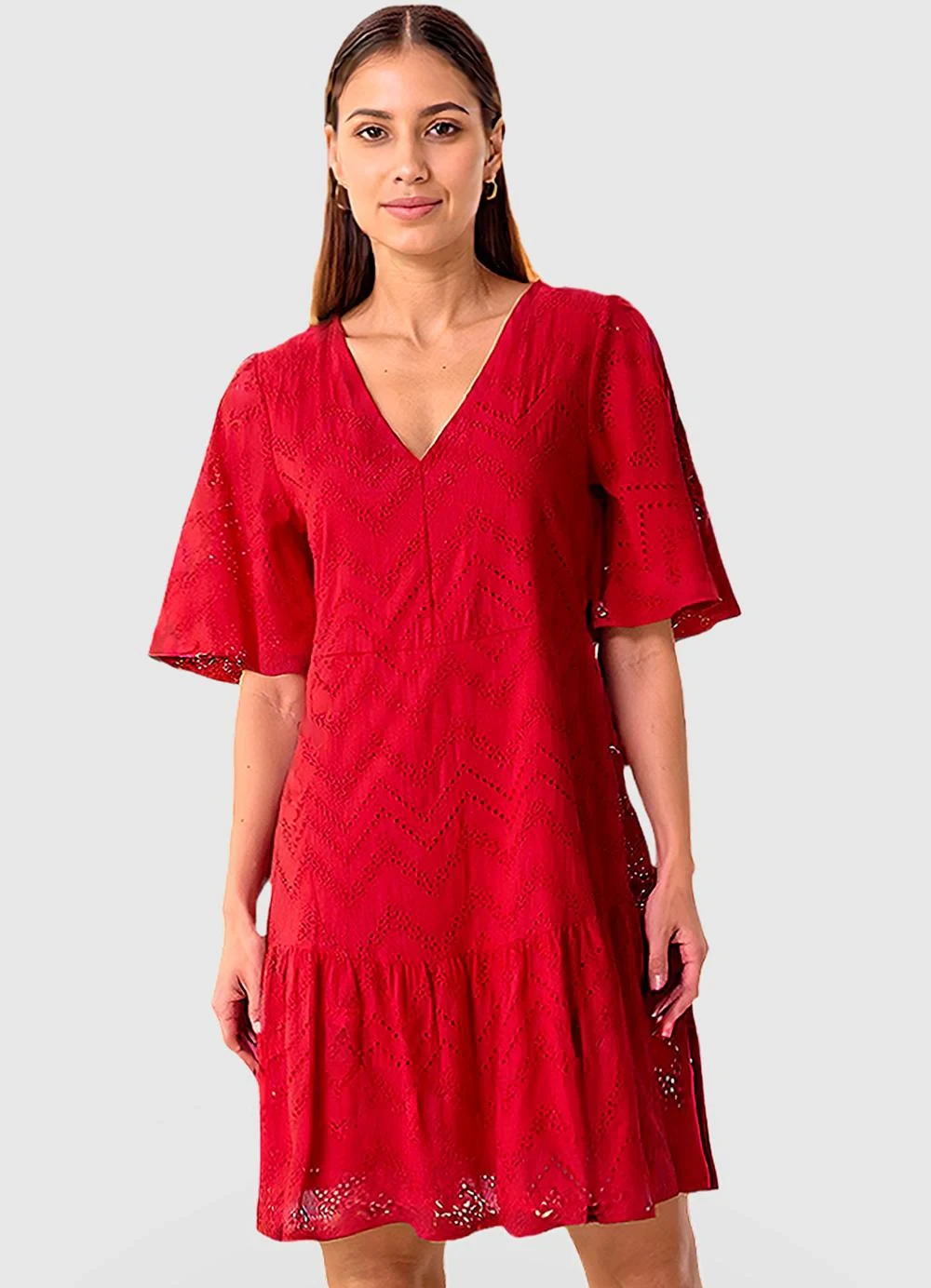 Malwee - Vestido Curto em Laíse Vermelho Escuro