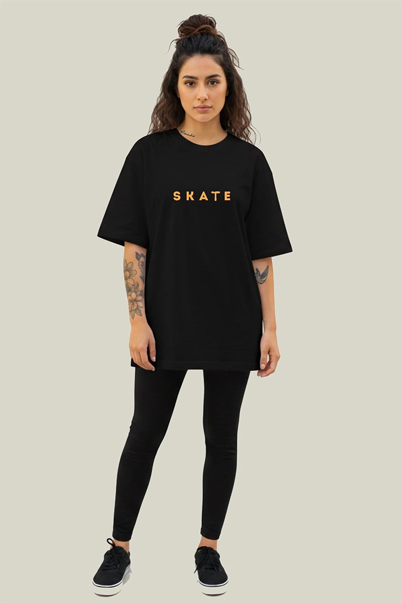 Camiseta Oversized Feminina Preta Algodão Prime Skate Key WSS
