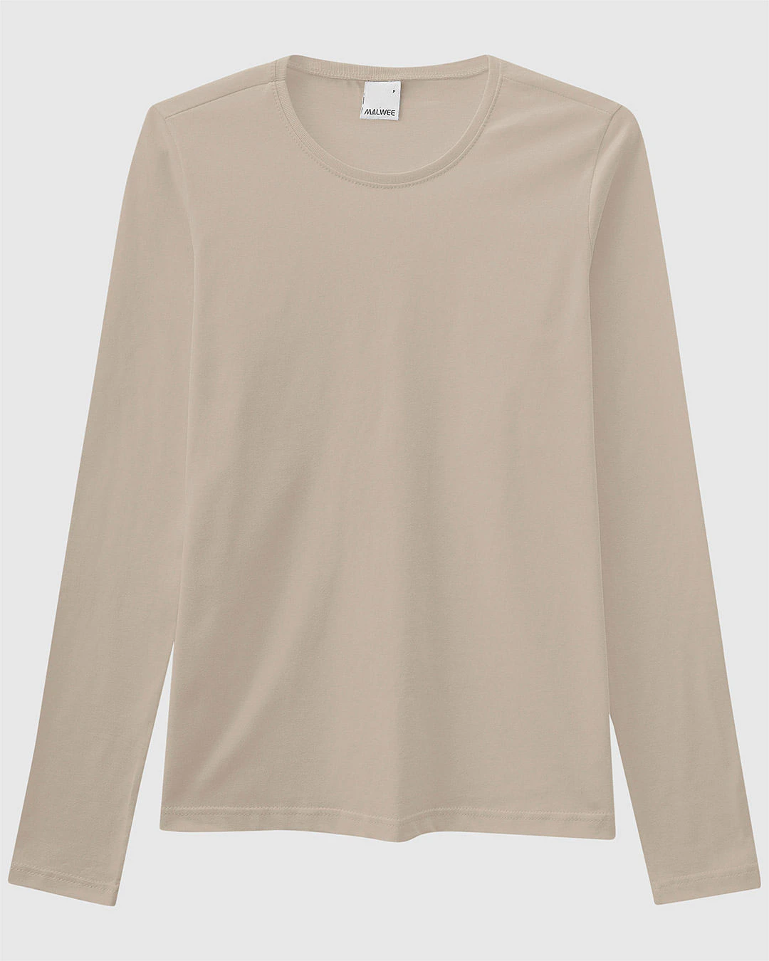 Blusa Básica Feminina Decote Redondo Manga Longa Em Algodão