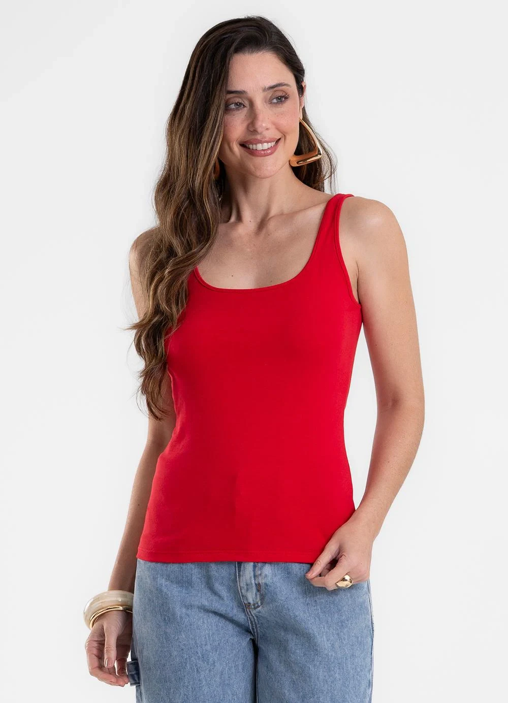 Rovitex - Blusa de Alça Feminina Justa em Cotton Vermelho