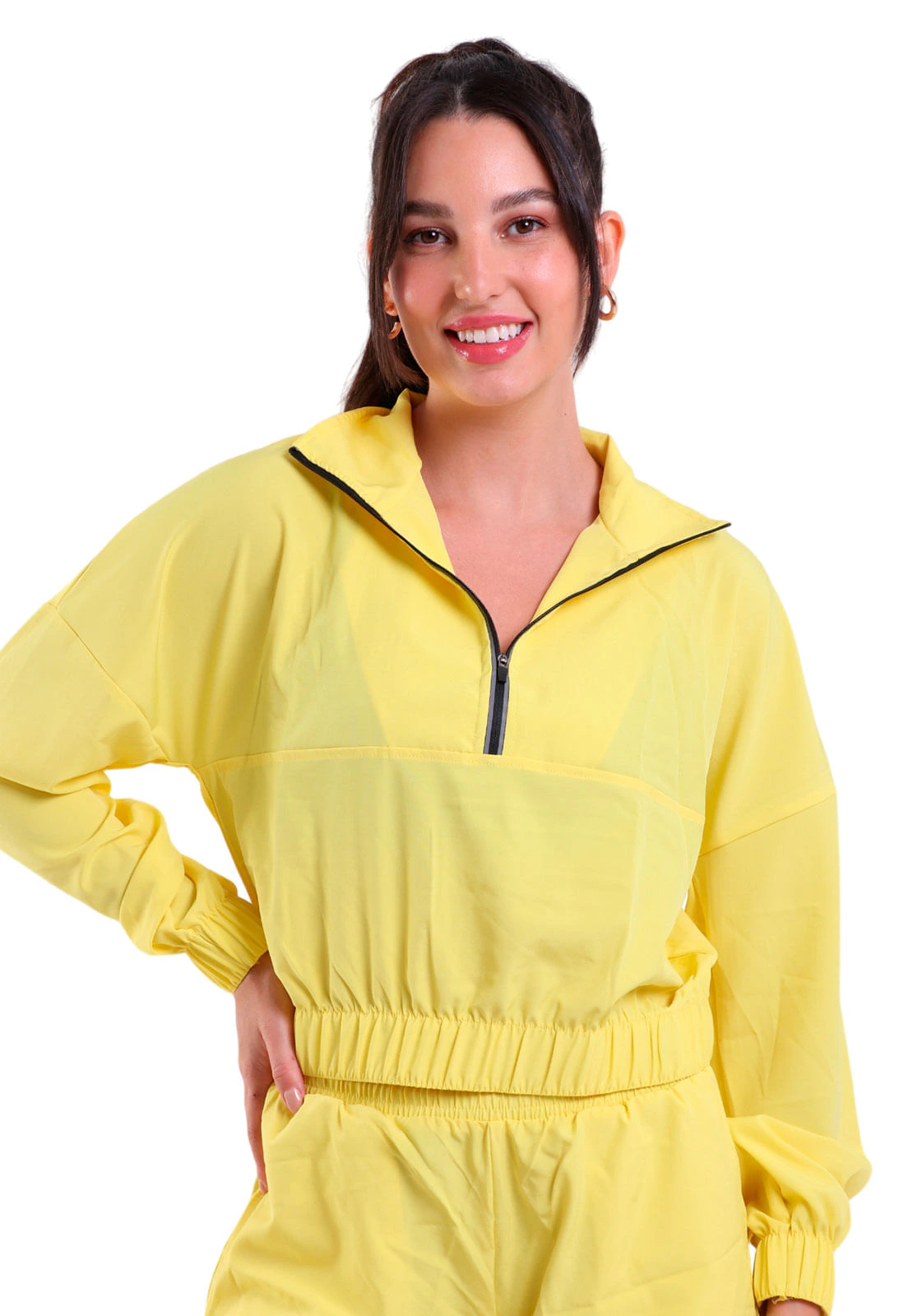 Blusa Fitness Manga Longa com Gola Alta e Zíper