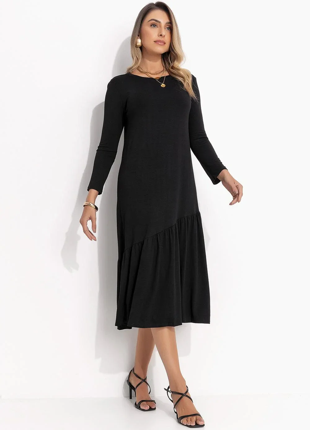 Quintess - Vestido Preto em Malha de Viscose